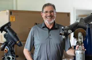 Steve Layman, an amateur astronomer who’s made a career in music, works with the astronomy department to bring telescopes to schools and Scouts. (Photo by Sanjay Suchak, UVA University Communications)